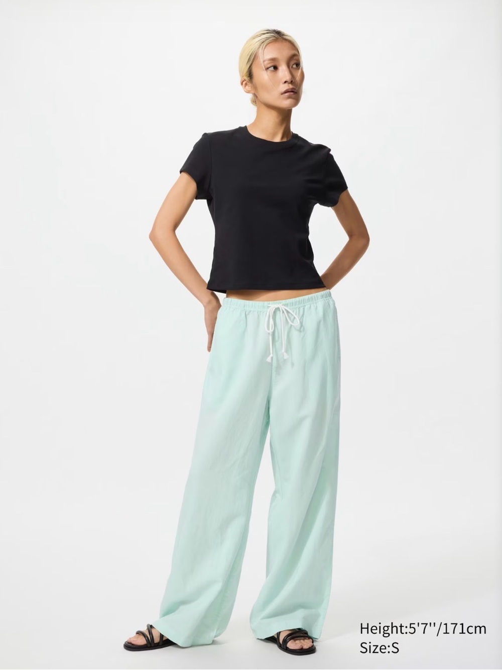 Uniqlo Women Linen Blend Easy Pants Drawstring  Light Green Size Small NEW